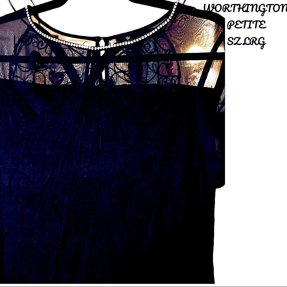 NWOT WORTHINGTON PETITE LARGE RHINESTONE NECKLINE, SHEER SHOULDERS/SLEEVES, - Picture 10 of 13